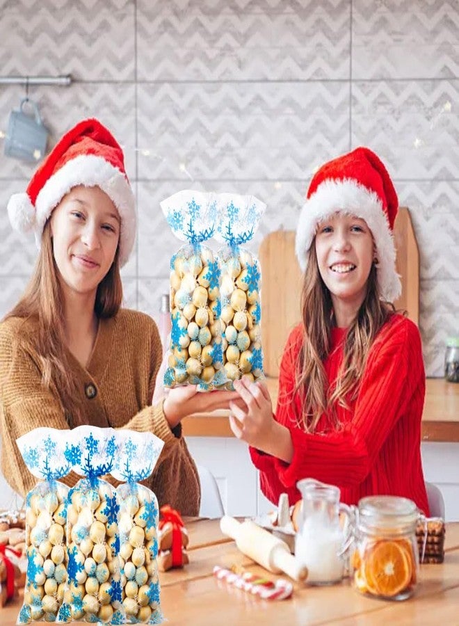 JXITON 120pcs Christmas Snowflake Cellophane Bags,Blue Snowflake Cello Candy Treat Bags Winter Goodie Bags with Twist Ties for Christmas Frozen Party Favor Winter Wonderland Party Favor Supply - Image 5